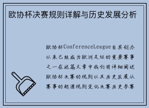 欧协杯决赛规则详解与历史发展分析